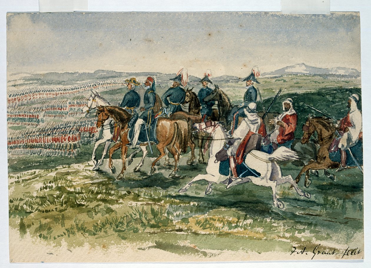 Guards and Highlanders mottagna av Omar Pasha och marskalk St Arnaud under befäl av hertigen av Cambridge vid Aladyn, 6 juli 1854 av Francis Grant