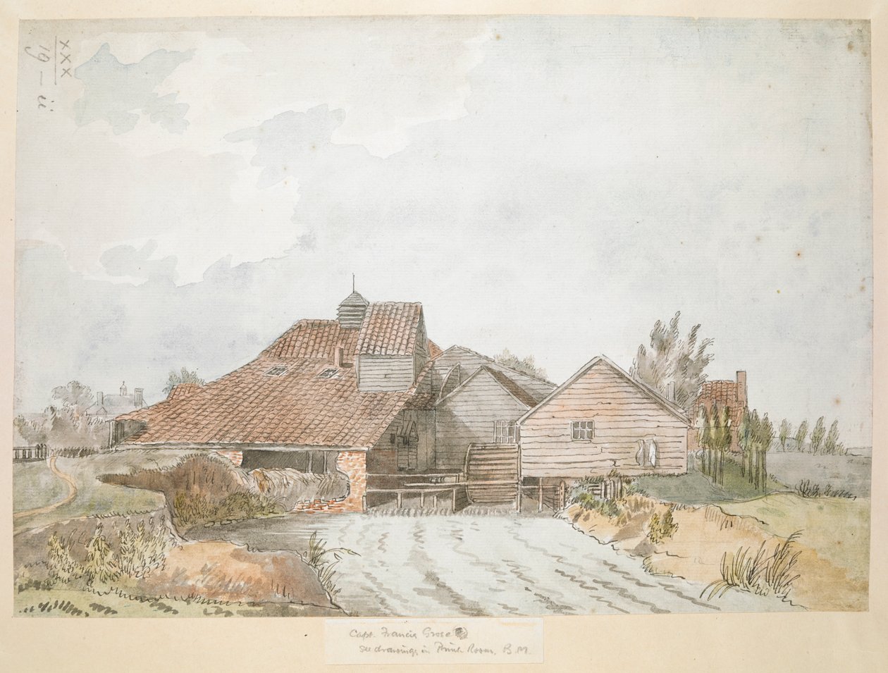 En färgad vy av en oljekvarn, nära Twickenham Common av Francis Grose