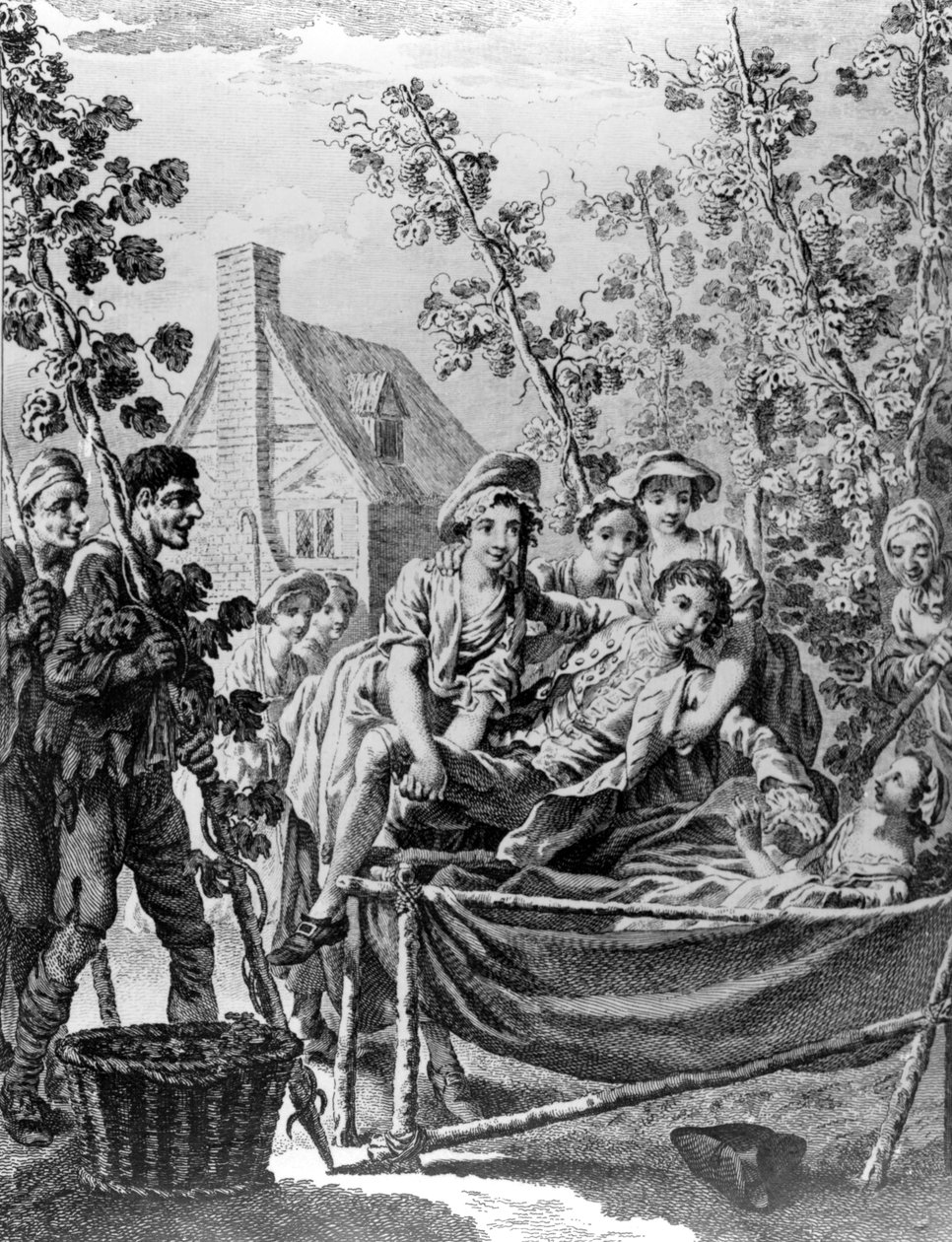 Hop Garden, en illustration till "Poems on Several Occasions" av Christopher Smart, graverad av Charles Grignion, 1752 av Francis Hayman