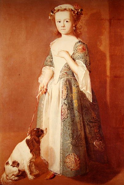 Liten flicka med en hund (olja på duk) av Francis Hayman
