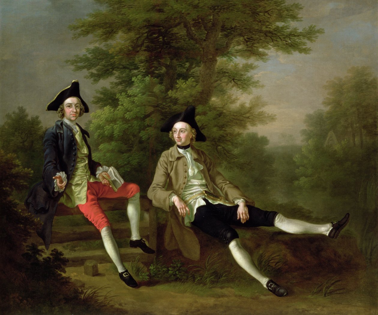 Porträtt av David Garrick (1717-79) (till vänster) och William Windham of Felbrigg (1717-61) (till höger) ca 1745 av Francis Hayman