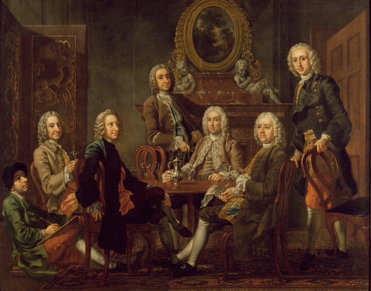 Porträtt av en grupp herrar, med konstnären, ca 1745 (olja på duk) av Francis Hayman