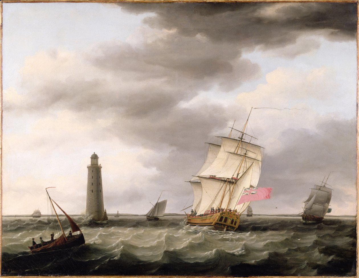 En krigsman som passerar Eddystone-fyren, c.1773 av Francis Holman