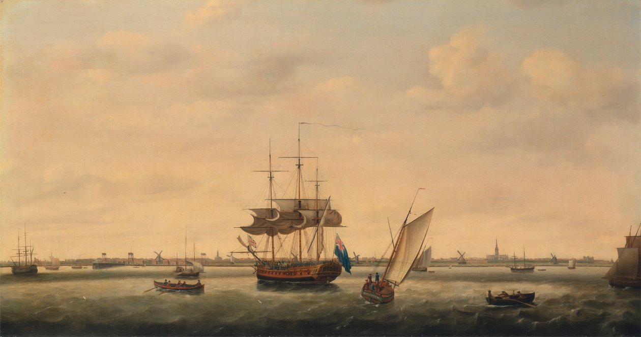 Fregatten "Surprise" vid Anchor utanför Great Yarmouth, Norfolk av Francis Holman