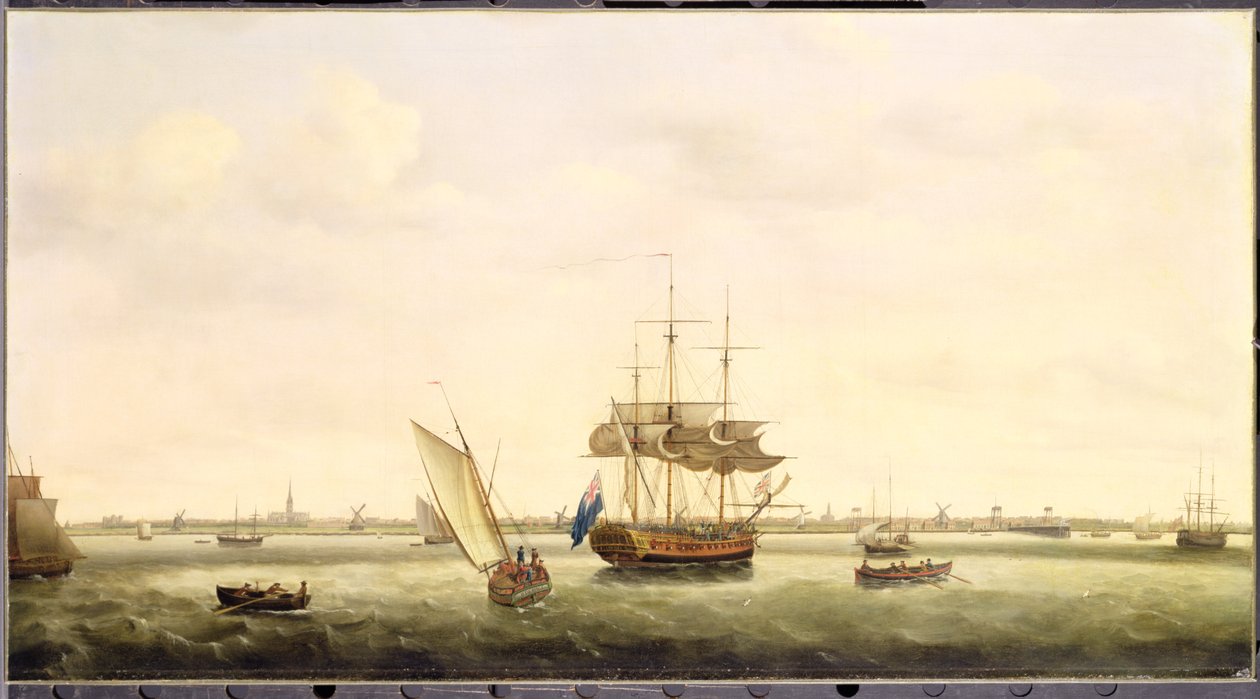 Fregattens "Surprise" vid Anchor utanför Great Yarmouth, Norfolk, ca 1775 av Francis Holman