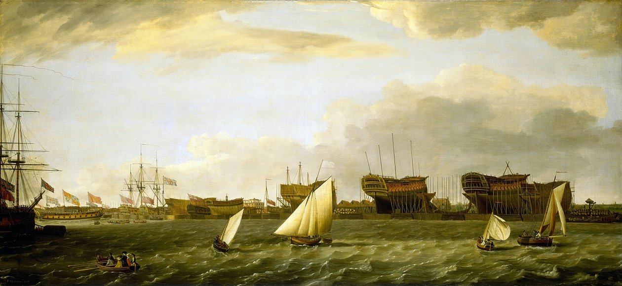 Vy över Blackwall Yard från Themsens norra strand (England) av Francis Holman