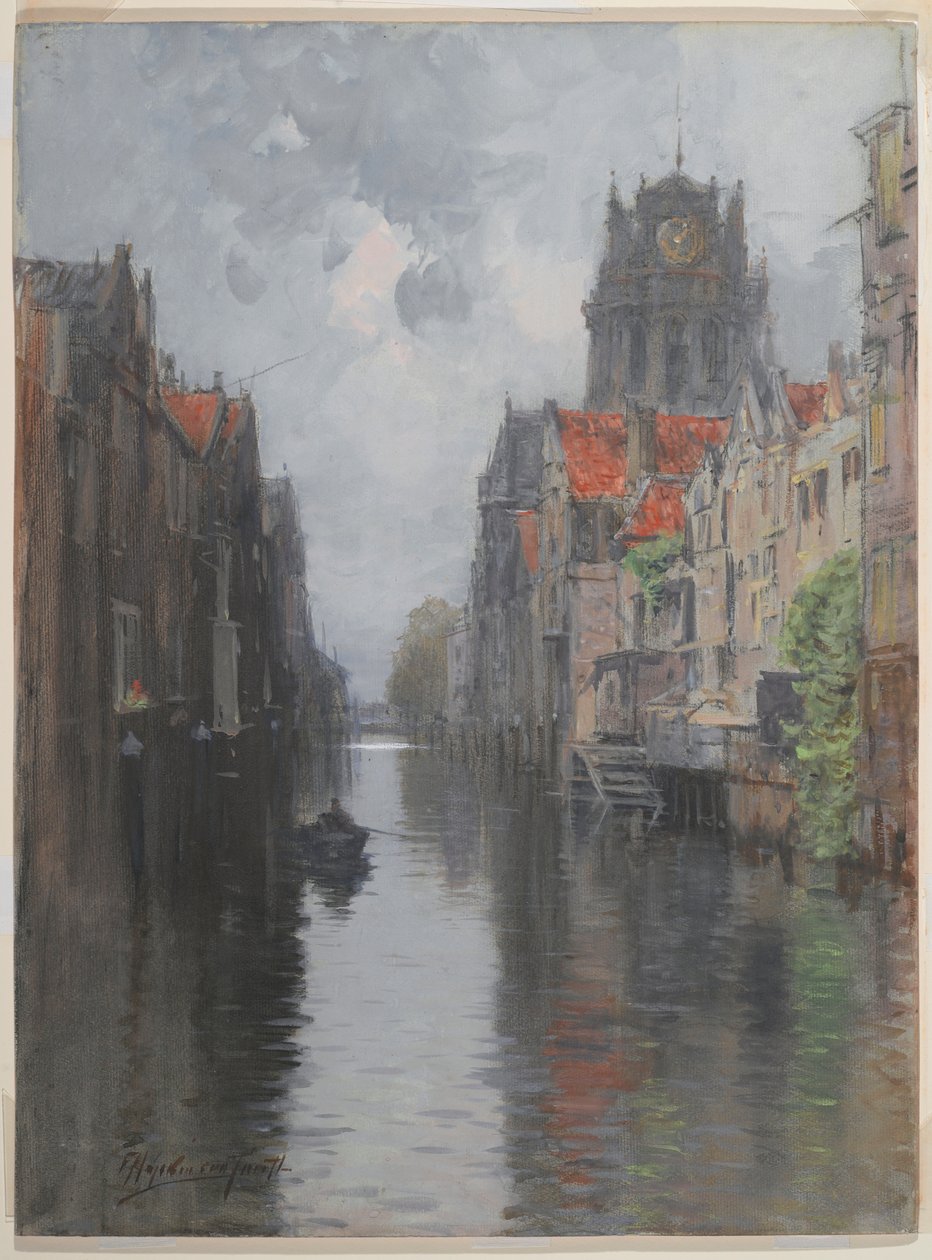 Bakom Groote Kirk, Dordrecht, ca 1880-talet (wc över kol på kartong) av Francis Hopkinson Smith