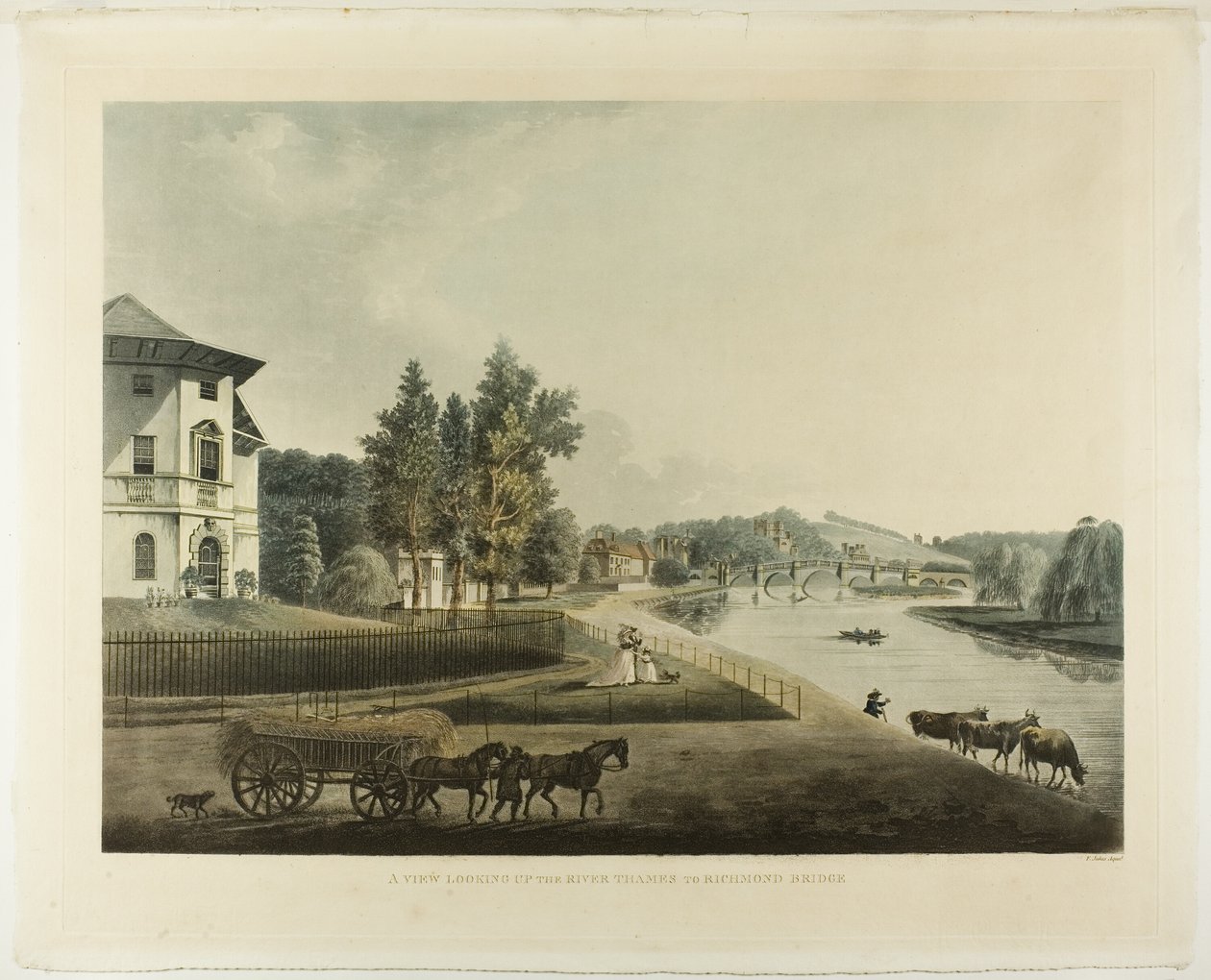 En vy som tittar uppför Themsen till Richmond Bridge av Francis Jukes