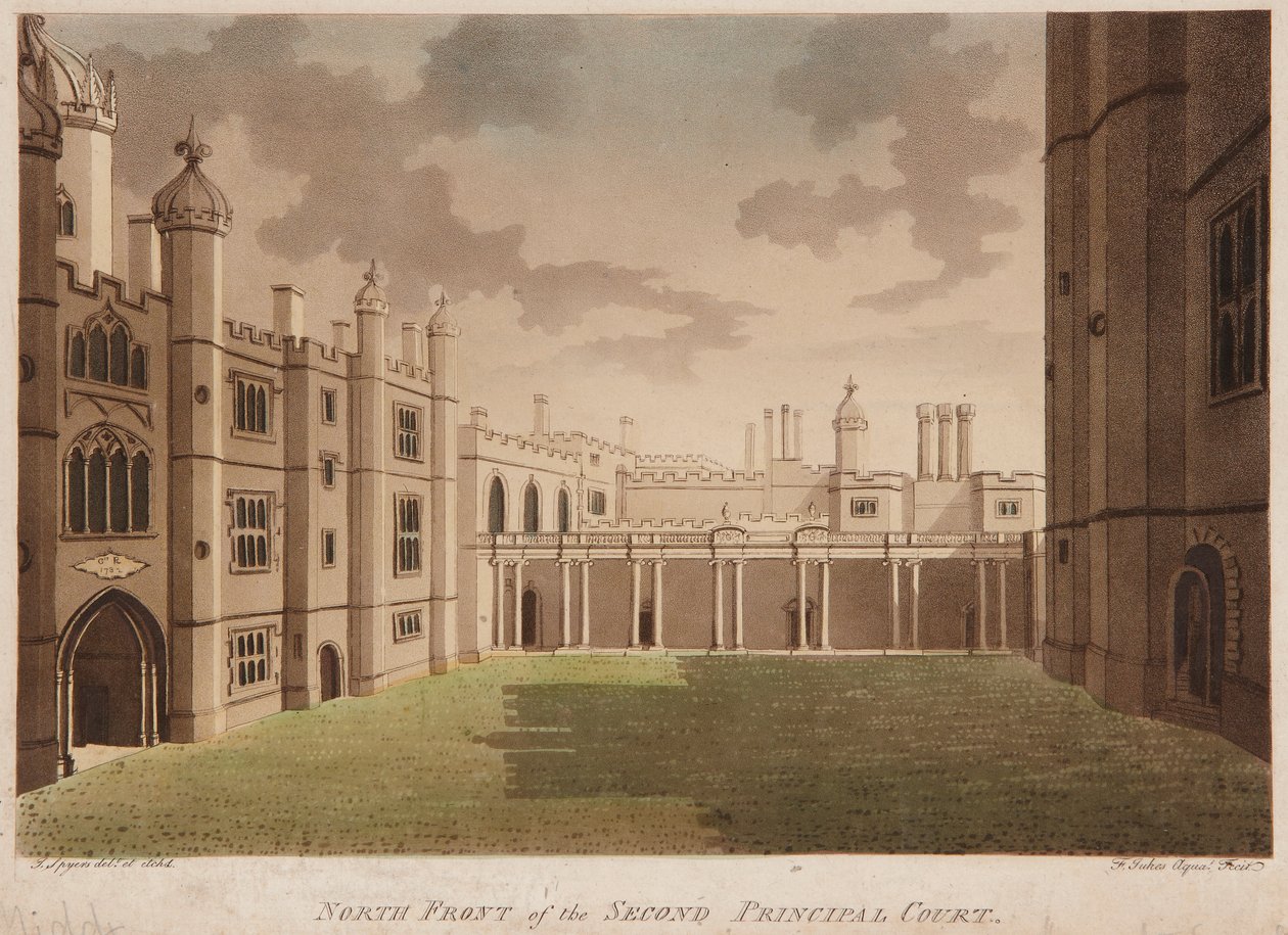 North Front of the Second Principal Court (handfärgad etsning och akvatint) av Francis Jukes