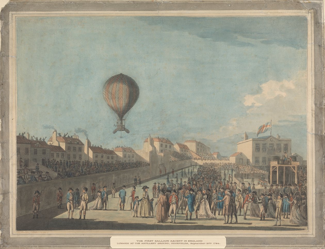 Den första ballonguppstigningen i England, september 1784, från Artillery Ground, Moorfields av Francis Jukes