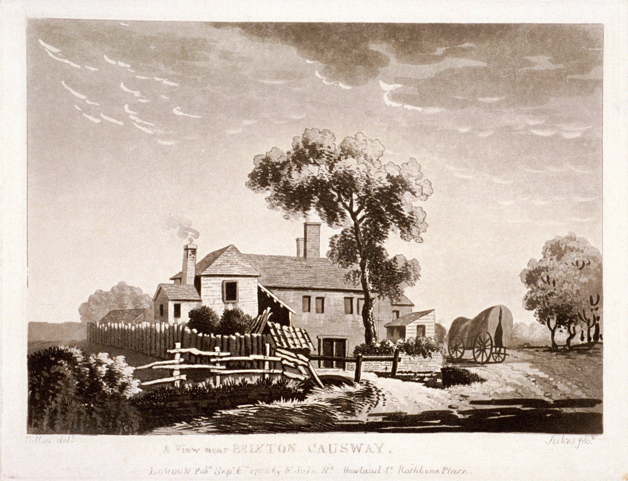 Utsikt nära Brixton Causeway, Lambeth, London, 1785 av Francis Jukes