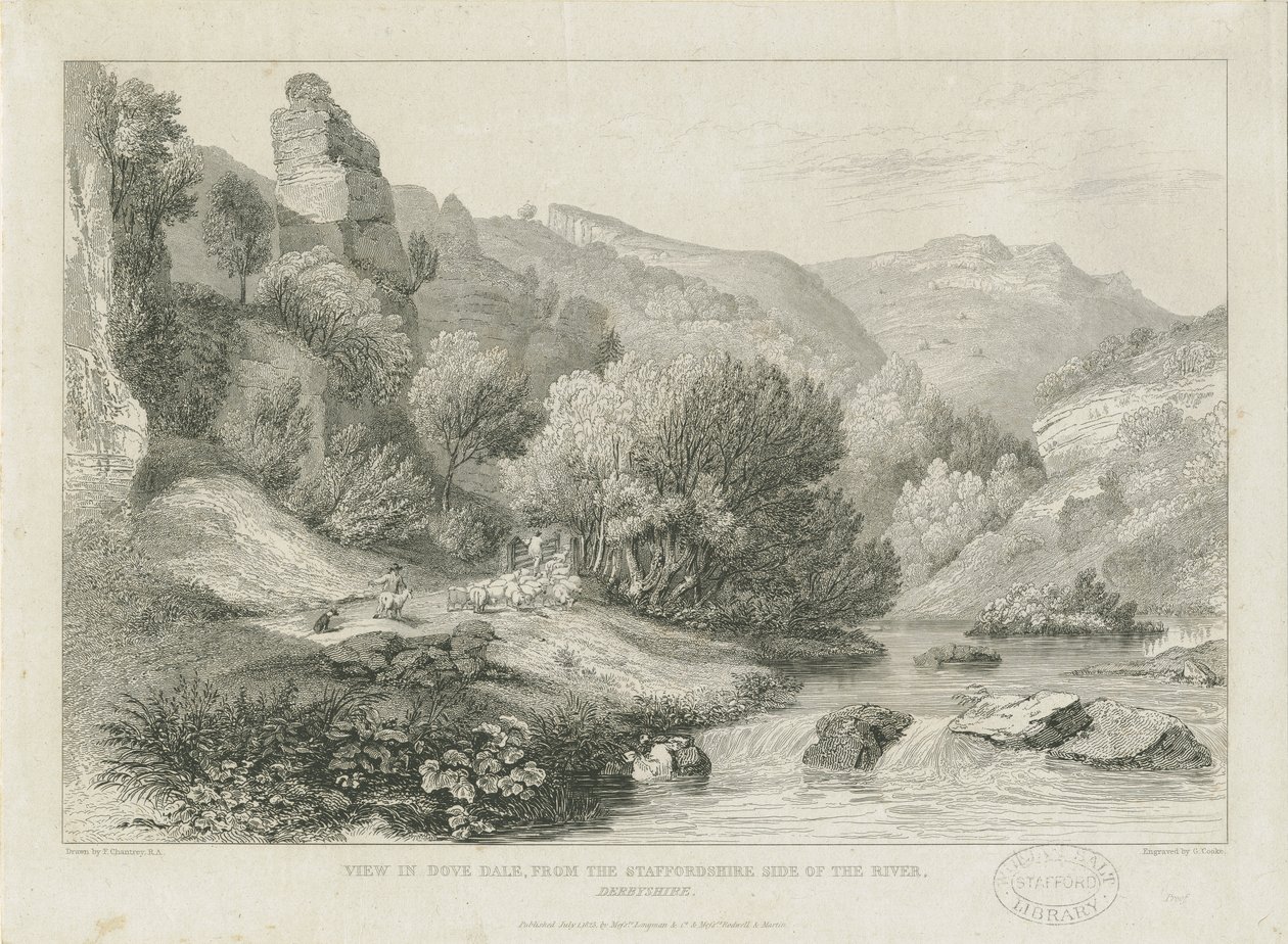 Dovedale - landskap: gravyr och [1800-talet] av Francis Legatt Chantrey