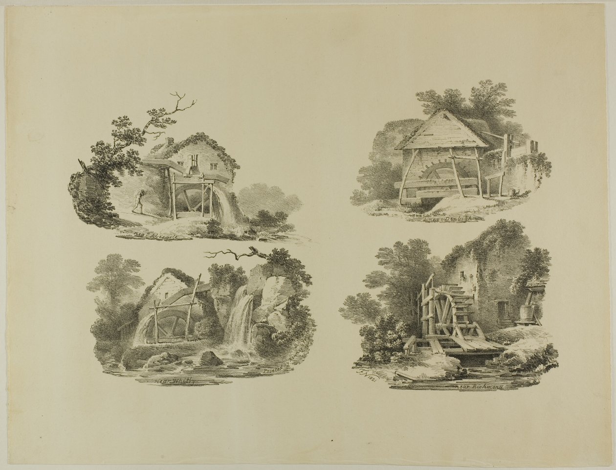 Mill Wheels nära Abergele, Denbigh, Whitby, Richmond av Francis Nicholson