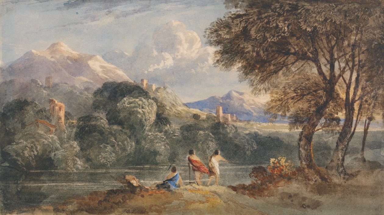 Klassiskt landskap med figurer av Francis Oliver Finch