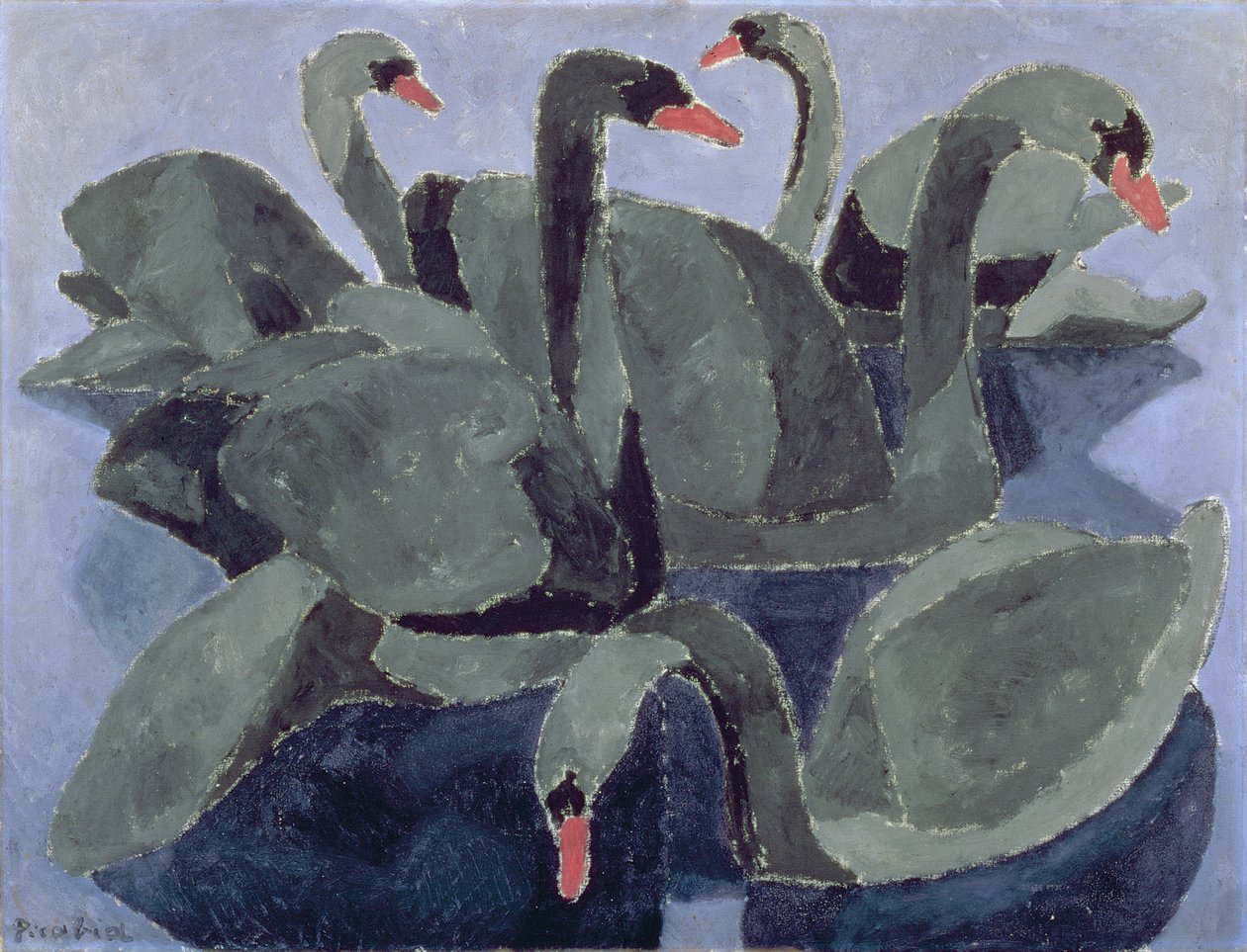 Svarta svanar på blå bakgrund, ca 1909 (olja på duk) av Francis Picabia