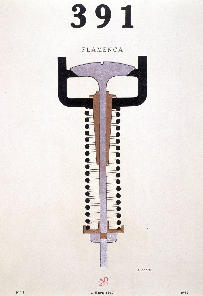 Omslag till "391" av Picabia (1879-1953), nr 3 från 01/03/1917 (litografi) av Francis Picabia