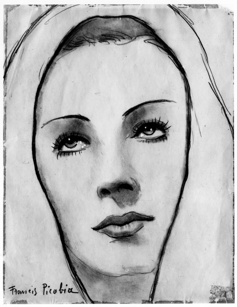 Kvinnans ansikte i slöjan, av Francis Picabia (1879-1953); grafitpenna och akvarell på papper. av Francis Picabia
