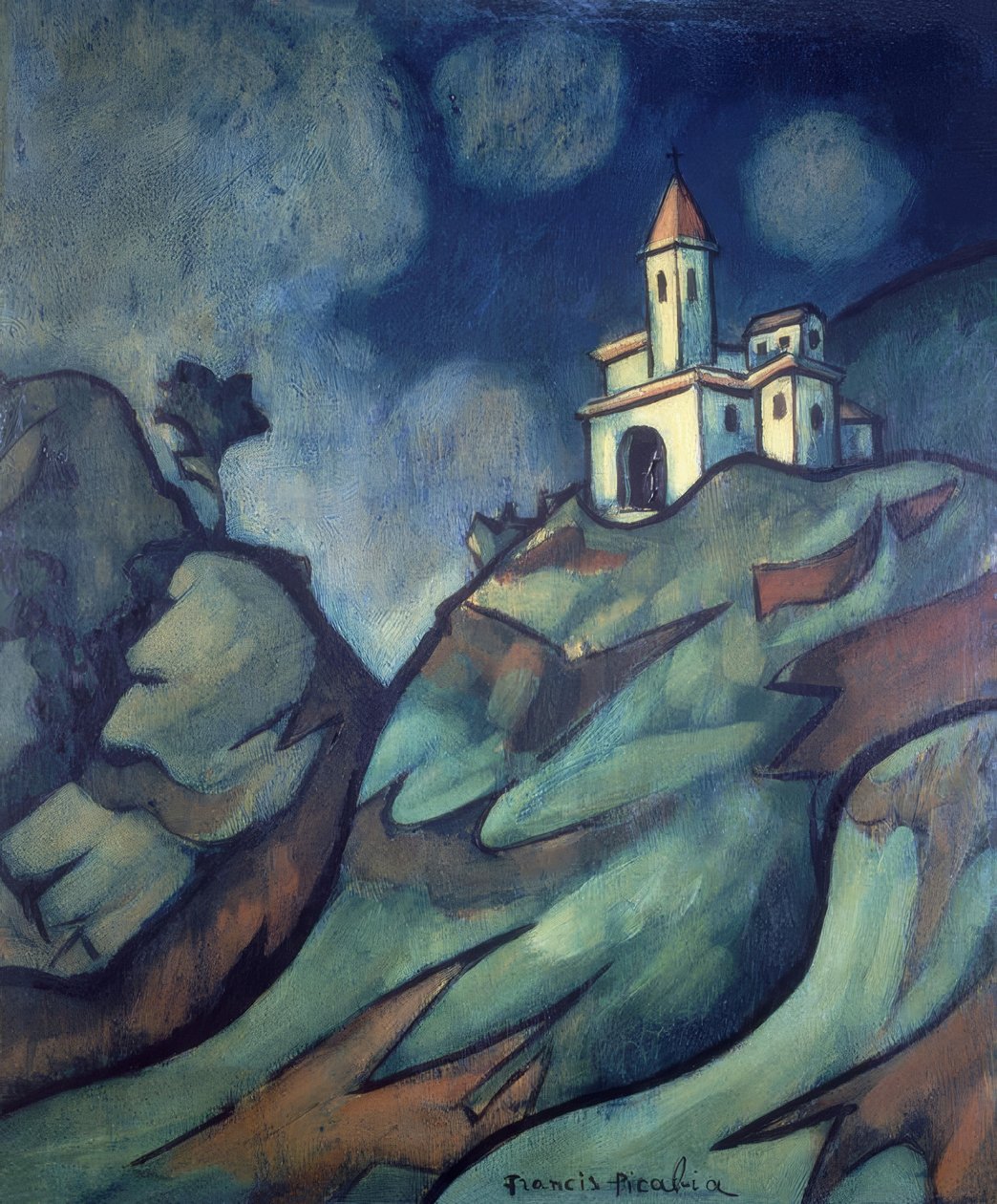 Bergslandskap med kyrka av Francis Picabia