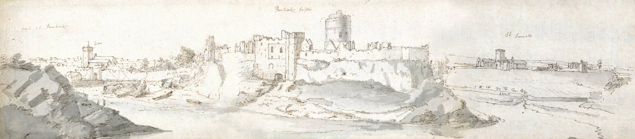 Pembroke Castle, ca 1678 (akvarell och brunt bläck på papper) av Francis Place