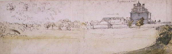 Peterborough House och Westminster Abbey (akvarell) av Francis Place