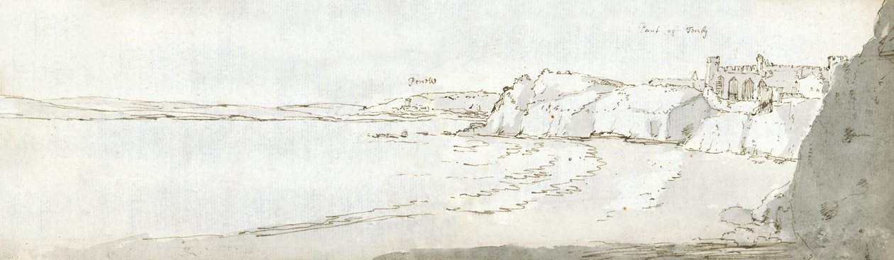 Port of Tenby, ca 1678 (akvarell  brunt bläck på papper) av Francis Place