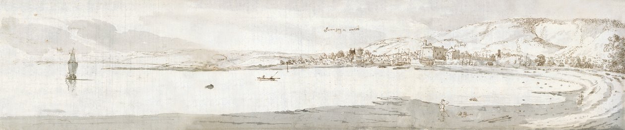 Swansea, ca 1678 (akvarell  brunt bläck på papper) av Francis Place