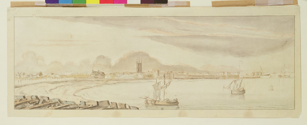 Vy över Hull (tusch och penna på papper) av Francis Place