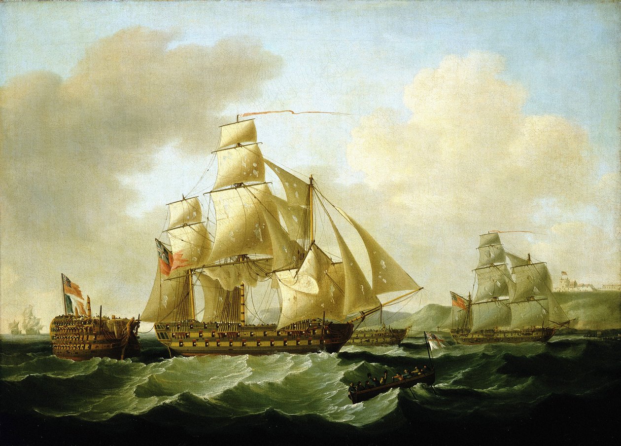 Episoder från Napoleonkrigen (1803-1815): den triumferande återkomsten med de flyktingar som Richard Strachan tillfångatog utanför Rochefort (Frankrike) den 4 november av Francis Sartorius