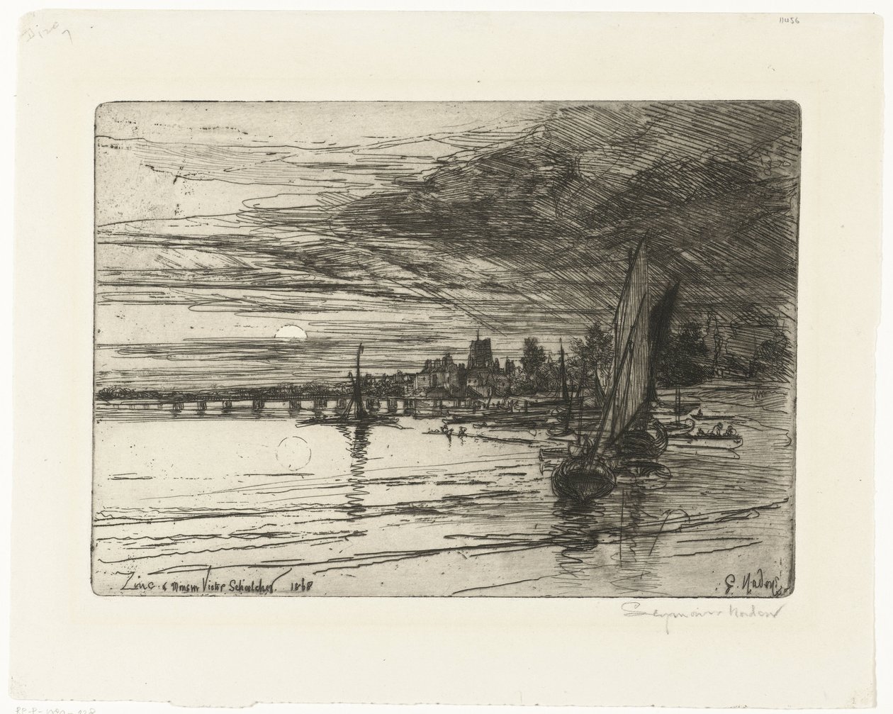 Bro över Themsen Battersea Bridge av Francis Seymour Haden (Sir) (signed by artist)