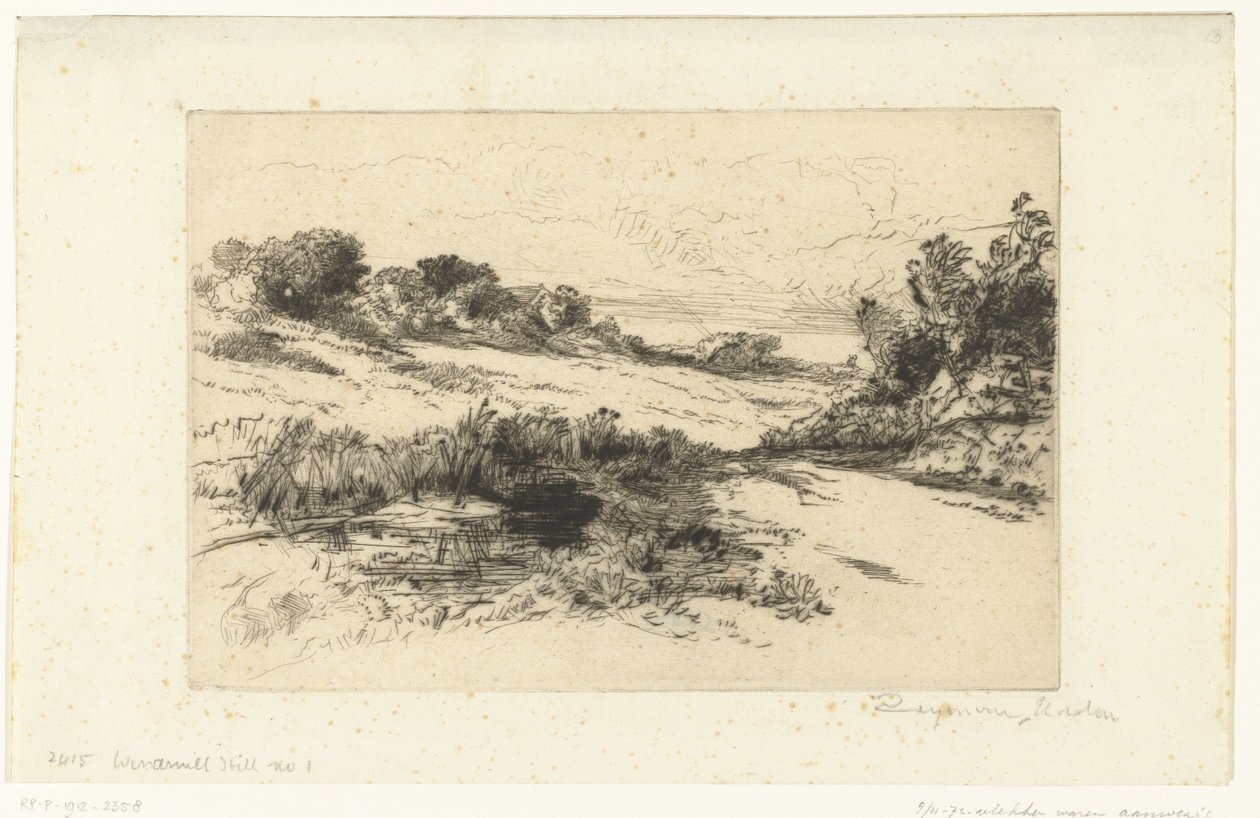 Kuperat landskap vid Swanage Windmill Hill av Francis Seymour Haden (Sir) (signed by artist)