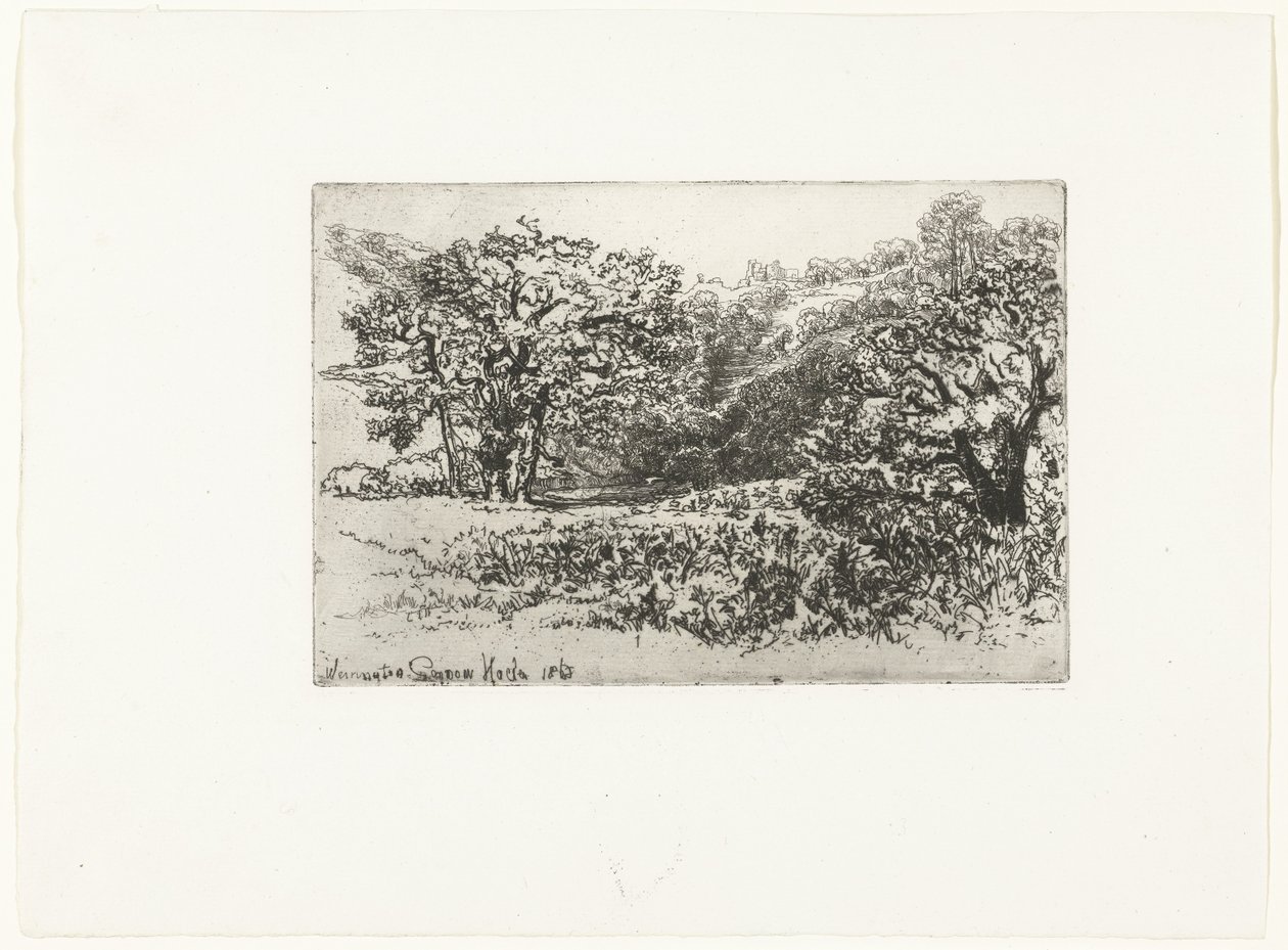 Landskap med en flock djur Hjorden Werrington (titel på objekt) av Francis Seymour Haden (Sir) (signed by artist)