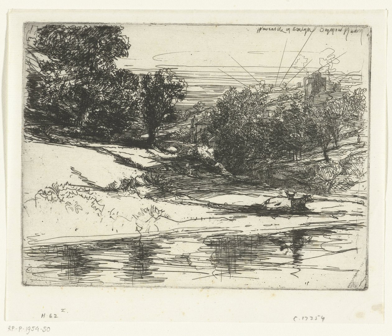 Landskap av New Castle i Wales Newcastle i Emlyn (titel på objekt) av Francis Seymour Haden (Sir) (signed by artist)