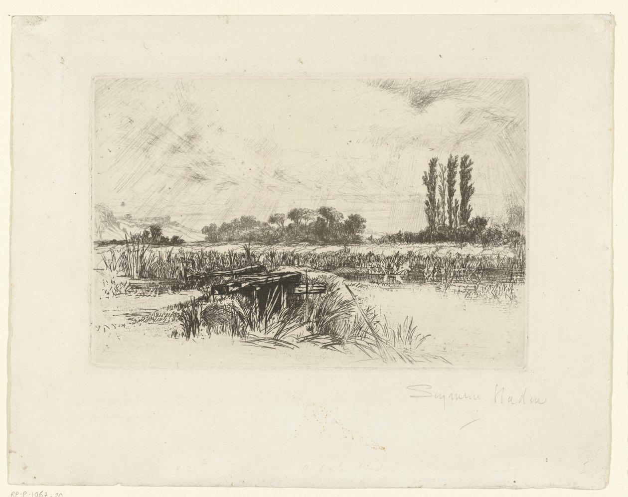 översvämningsslätten En vattenäng av Francis Seymour Haden (Sir) (signed by artist)