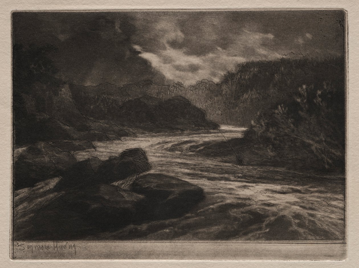 En laxflod. av Francis Seymour Haden
