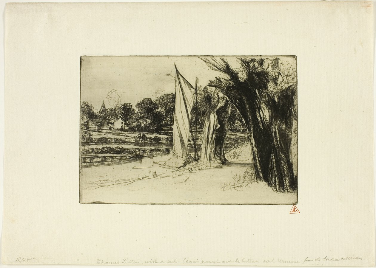 Thames Ditton-med ett segel av Francis Seymour Haden