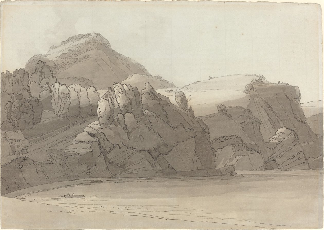 En stenig strand vid Coombmartin, Devon (Combe Martin Bay) av Francis Towne