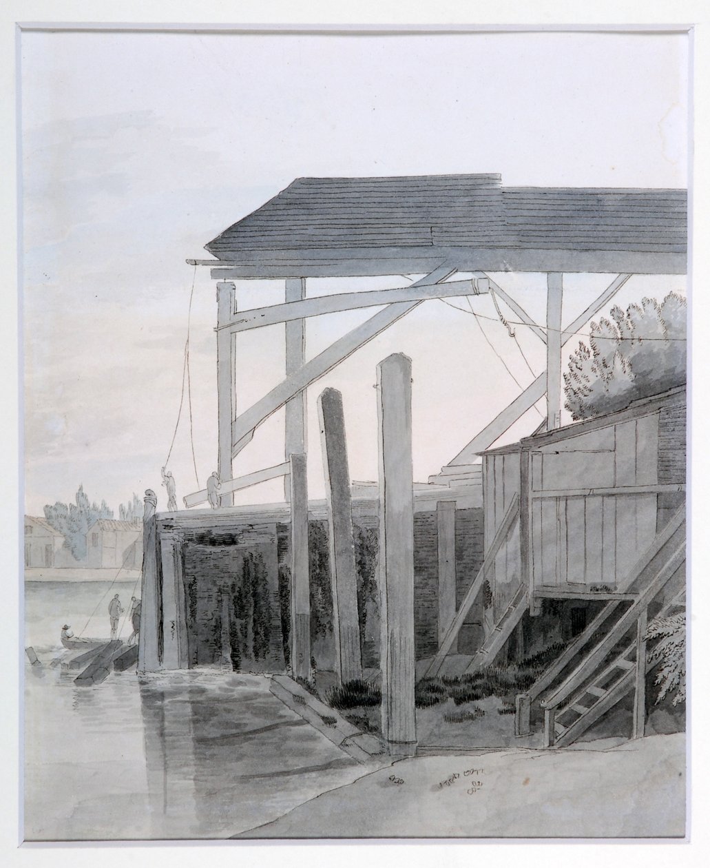 A Wharf, ca 1800 (penna och bläck med akvarell på papper) av Francis Towne