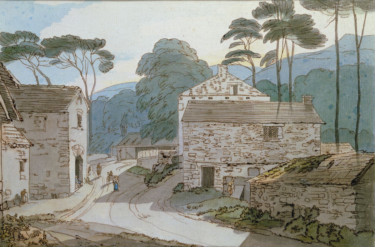 Ambleside vid huvudet av sjön Windermere av Francis Towne