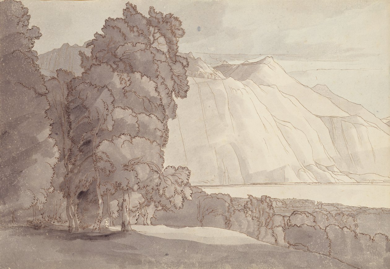 Landskap (Genèvesjön) (penna & bläck & tvätt på papper) av Francis Towne