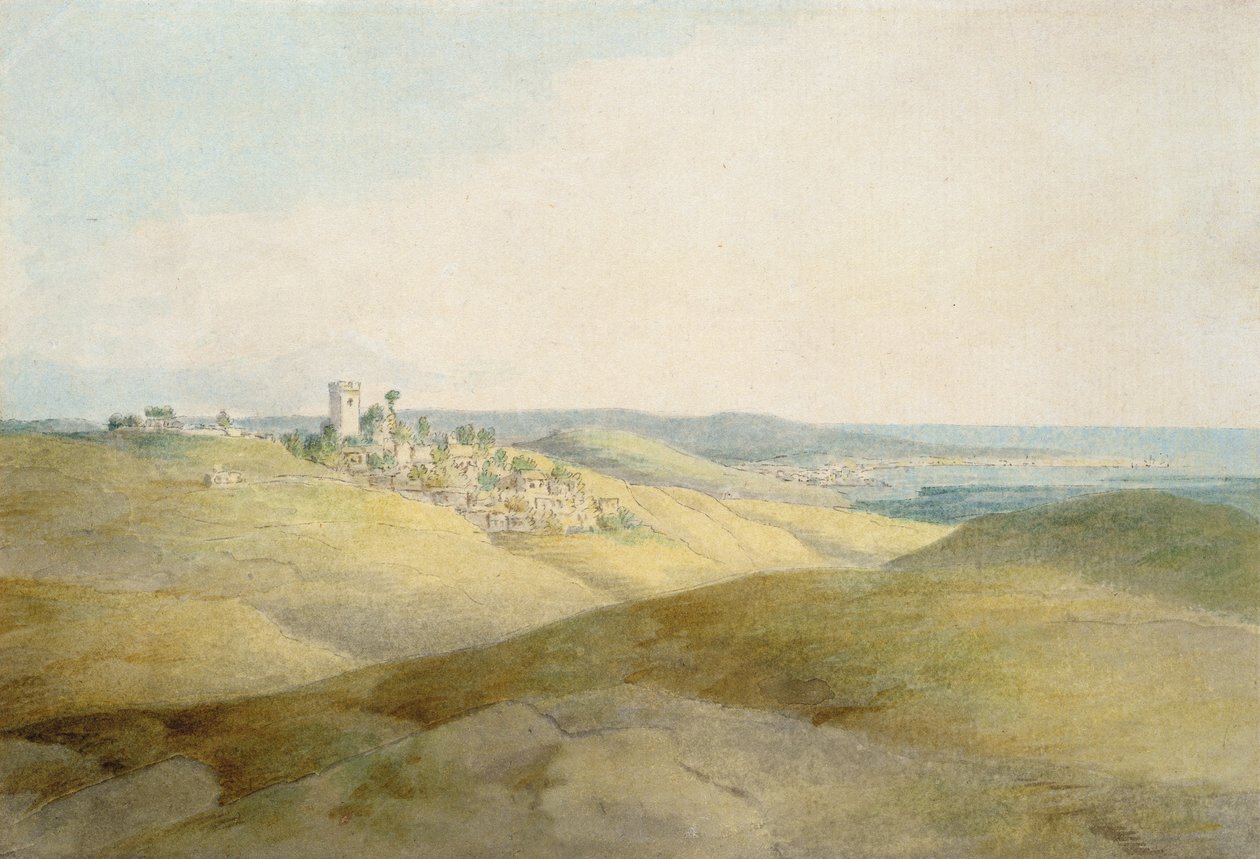 Pough Hill, nära Bude, Cornwall (penna och bläck och wc på papper) av Francis Towne