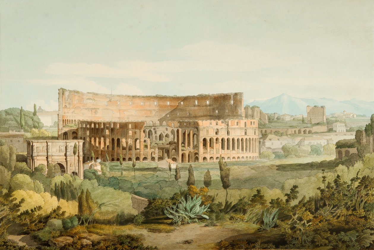 Colosseum från Caelian Hills, 1799 (penna, bläck och wc på papper) av Francis Towne
