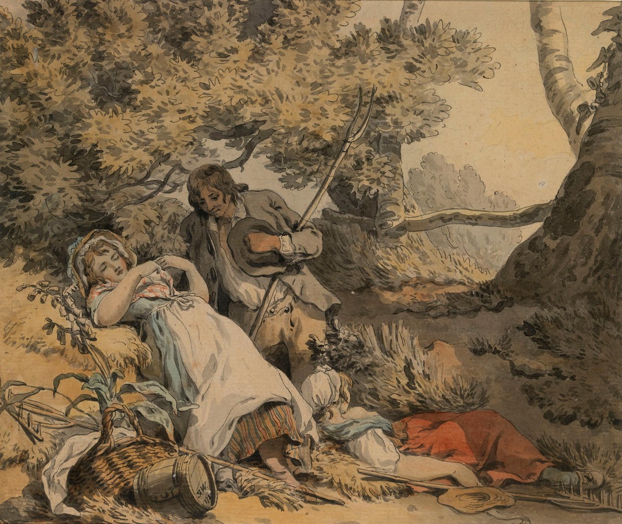 En herde och två herdinnor vilar i skuggan av Francis Wheatley