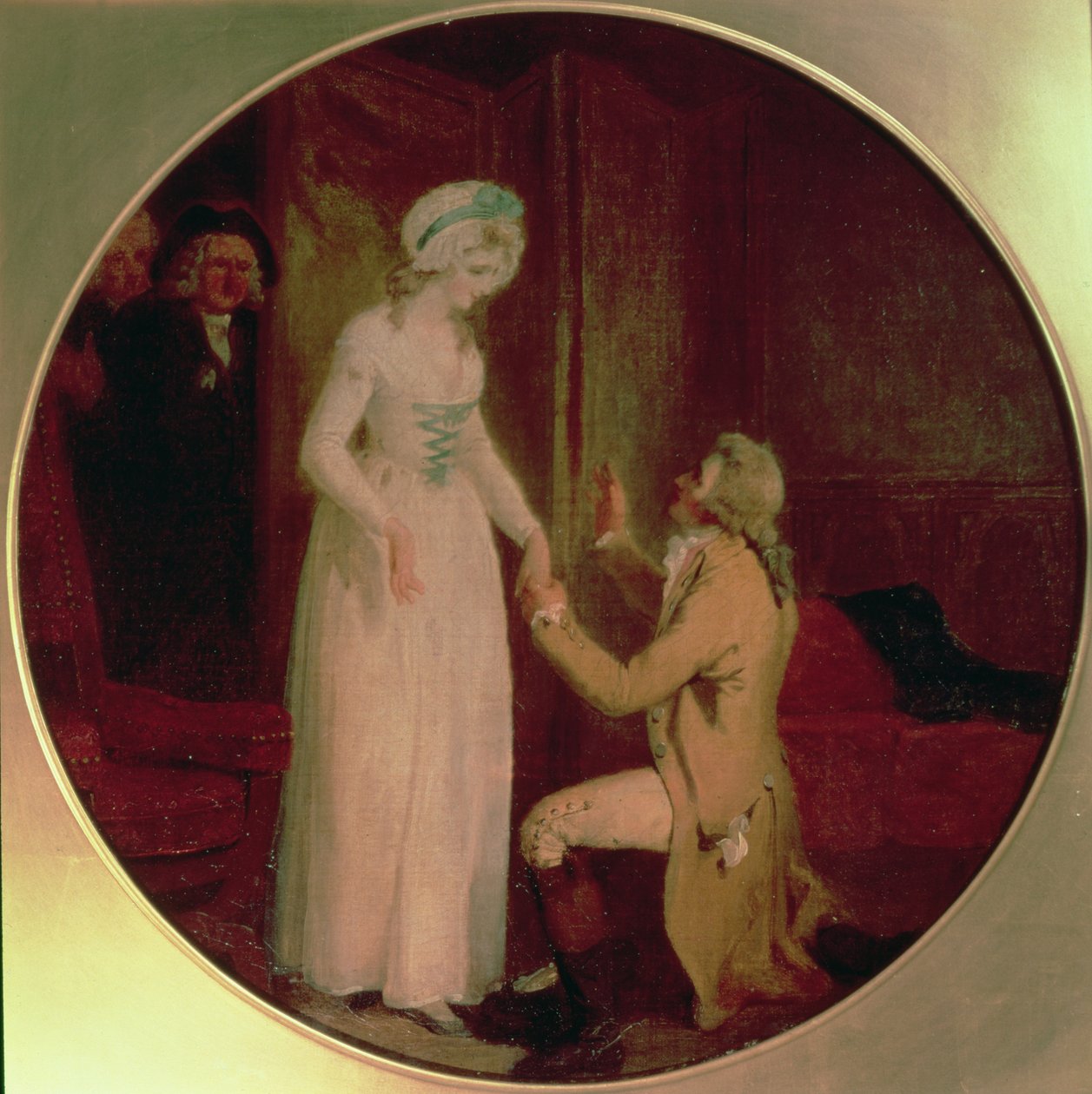 Young Marlow och Miss Hardcastle, scen från "She Stoops to Conquer" av Oliver Goldsmith, 1791 av Francis Wheatley
