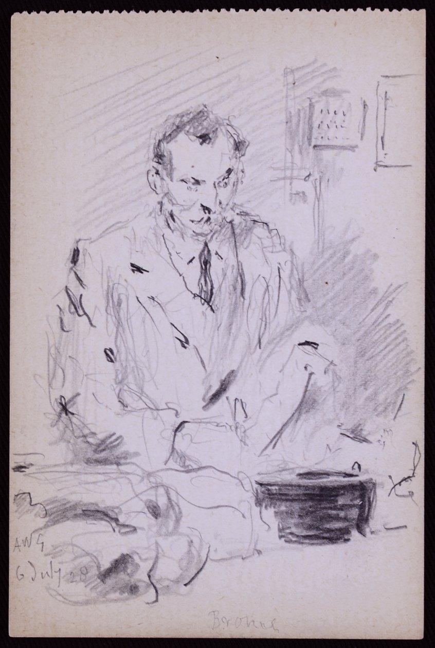 Porträtt av Gilbert? Bayes, c. 1928 (penna på papper) av Francis Wilfred Lawson