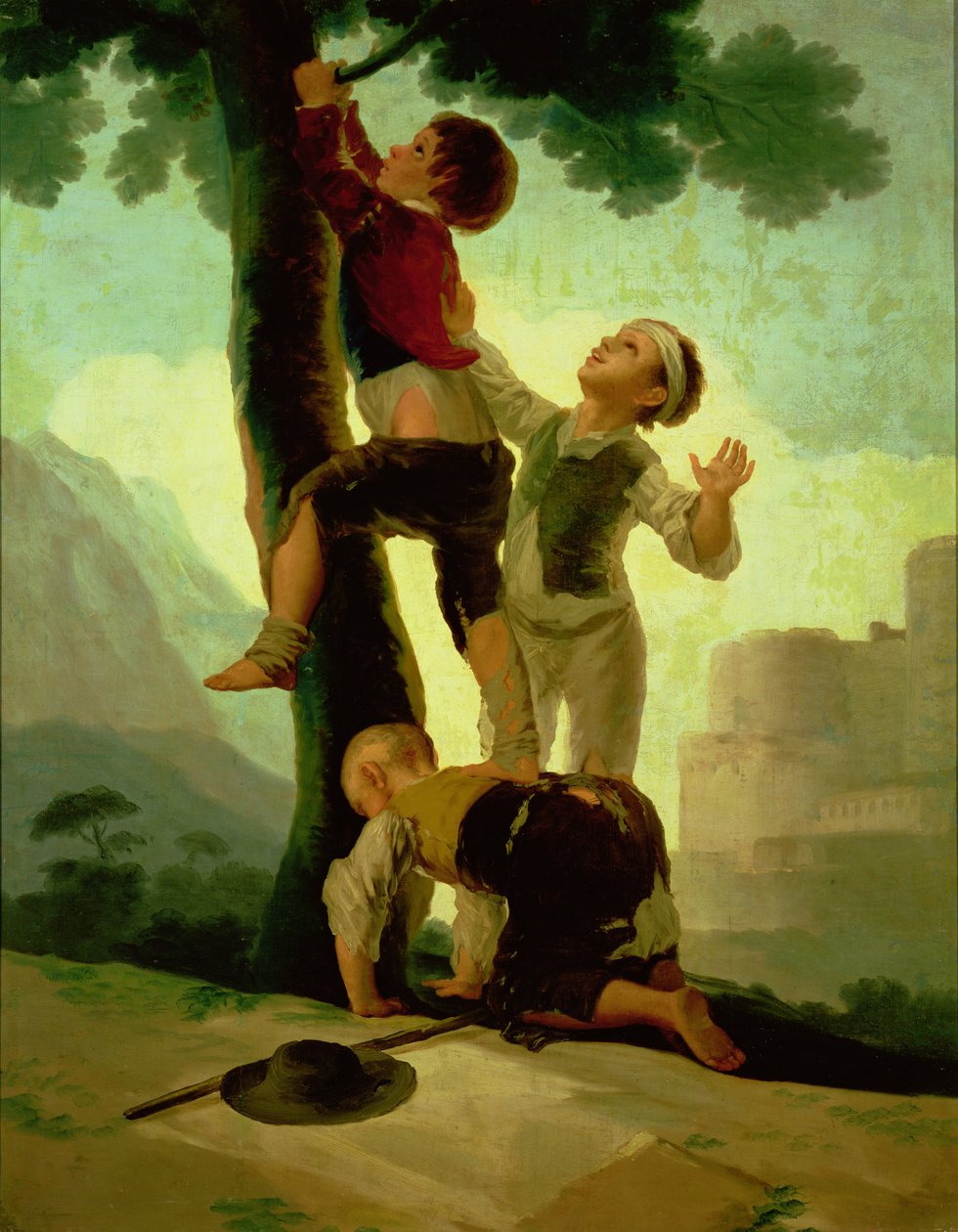Boys Climbing a Tree, tecknad film för en gobeläng, 1790-92 av Francisco de Goya