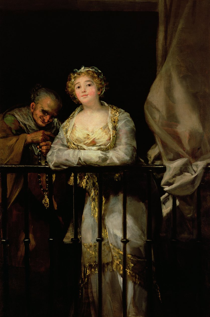 Maja och Celestina på en balkong, 1805-12 av Francisco de Goya