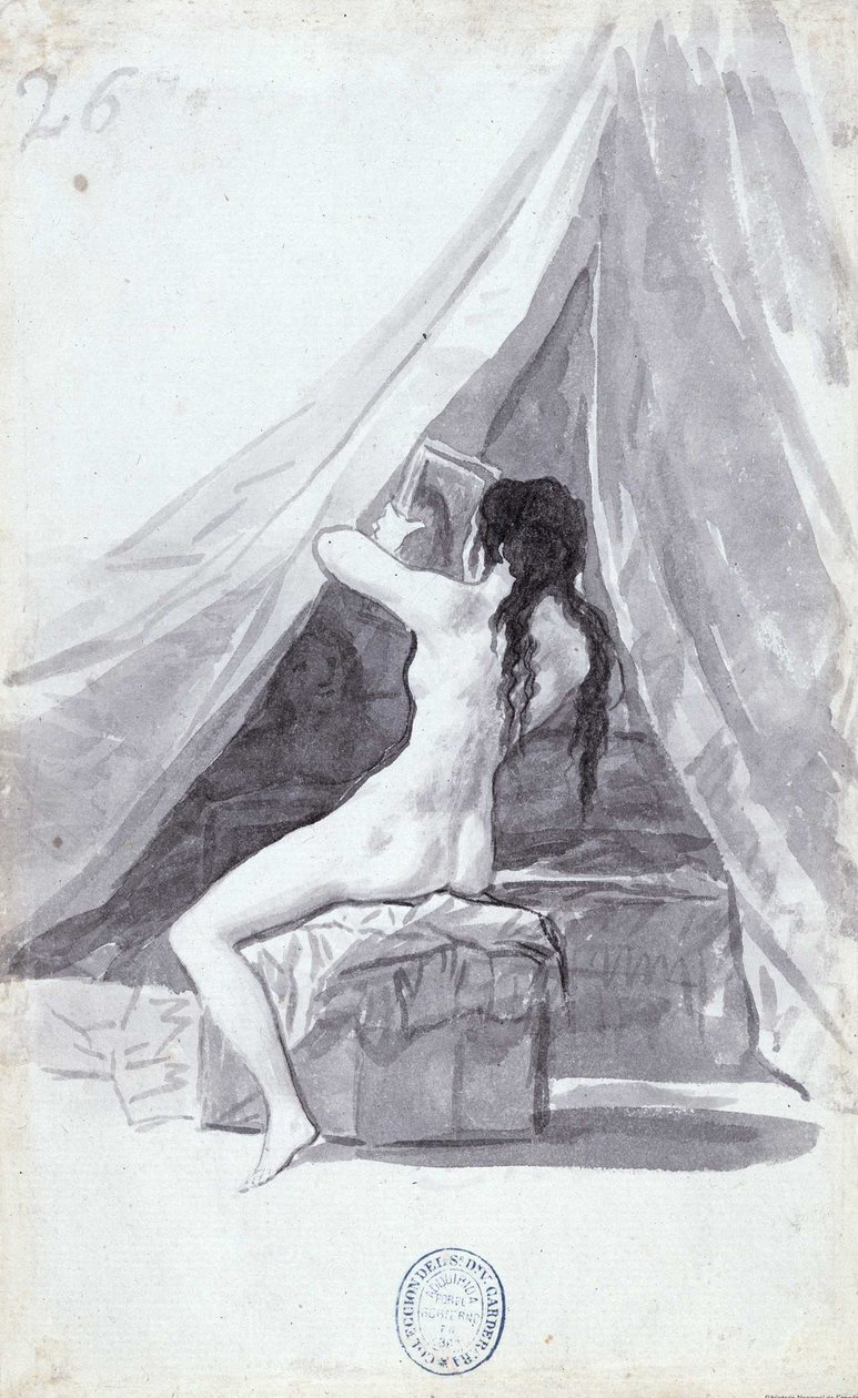 Nude woman with mirror av Francisco de Goya
