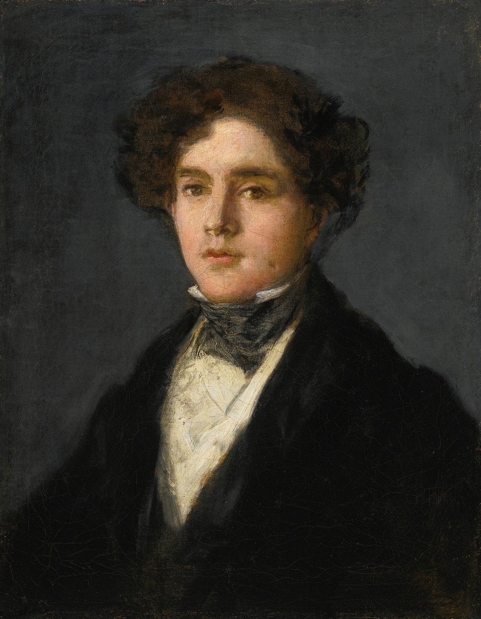 Portrait of the artists grandson Mariano Goya wearing a black coat and black stock av Francisco de Goya