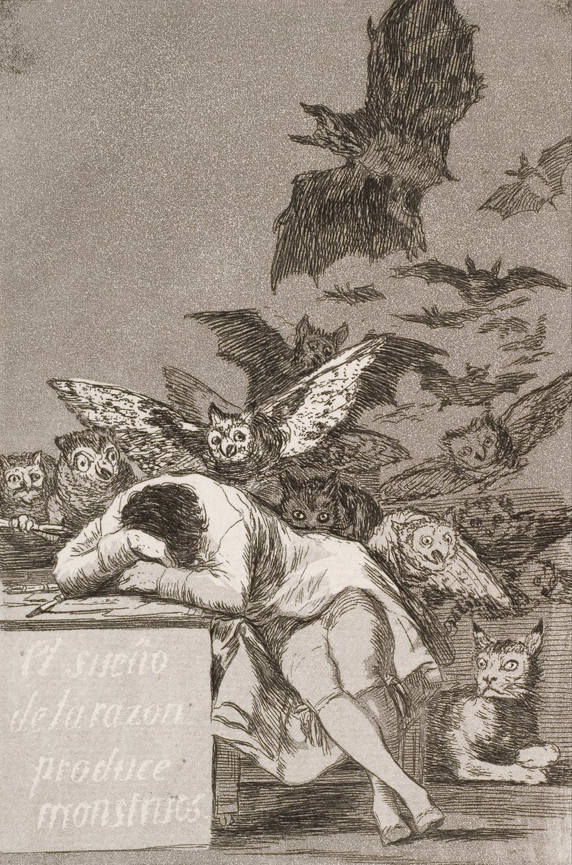 Förnuftets sömn producerar monster (nr 43), från Los Caprichos av Francisco de Goya
