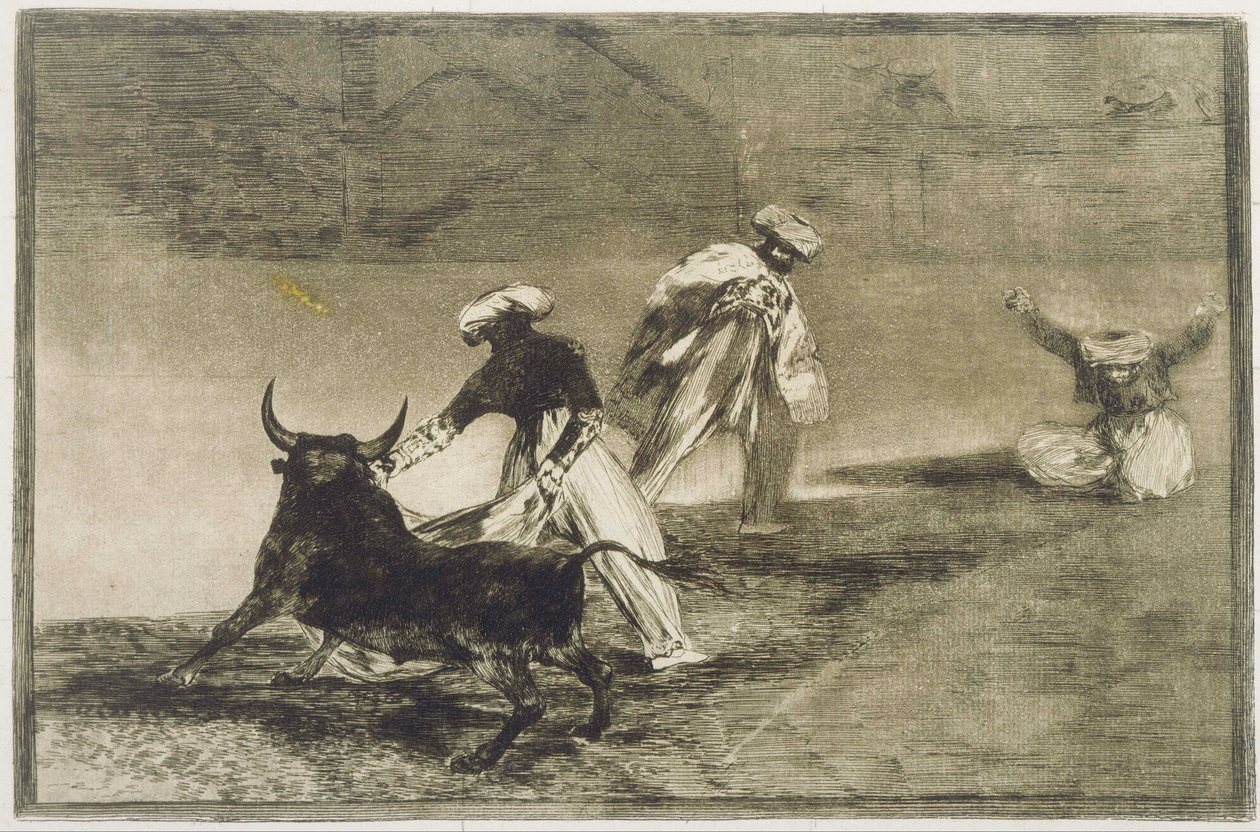 De spelar en annan med Kap ... från L av Francisco de Goya